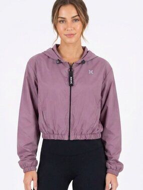 NWT! HURLEY Cropped Packable Windbreaker Raincoat Jacket Purple Small